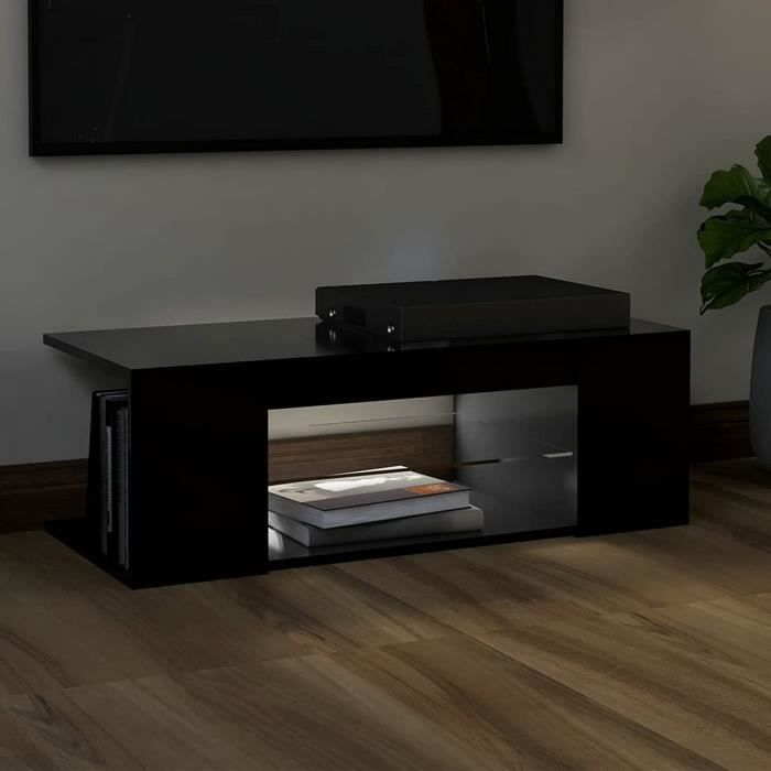 meuble tv avec lumières led, support de télévision, meuble tv bas avec led noir 90x39x30 cm[780]