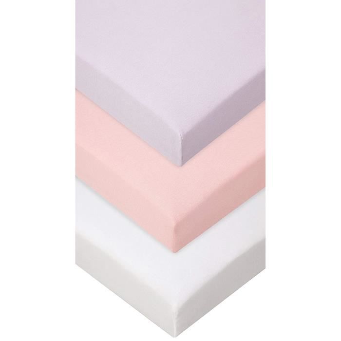 70x140 gris blanc rose Lot de 3 draps housse Coton 