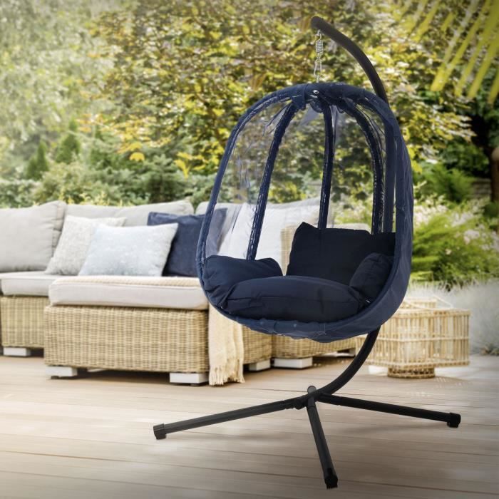 fauteuil suspendu 100x105x177 cm navy en acier avec structure et coussin d'assise 150kg ml-design