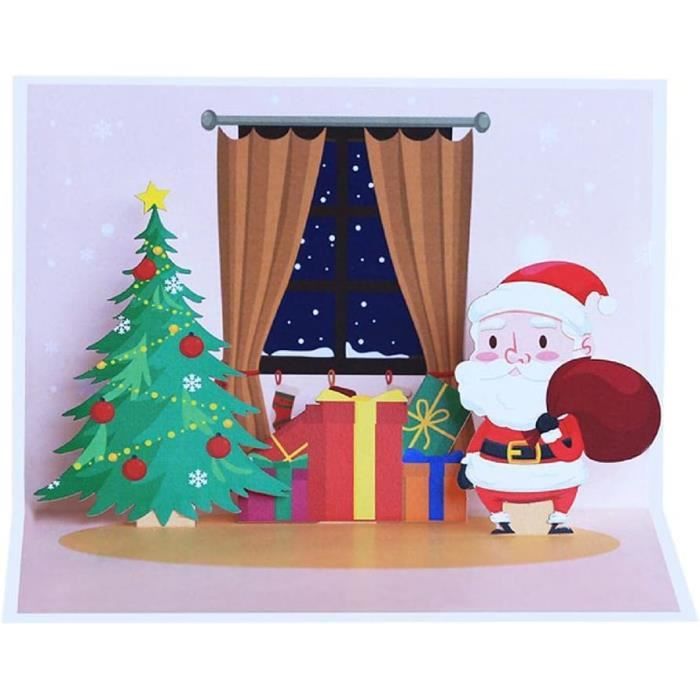 Carte De Vœux Pop-Up 3D Merry Christmas - Père Noël Hexagonale - Avec Enveloppe - Décoration Table & Vitrine - 3