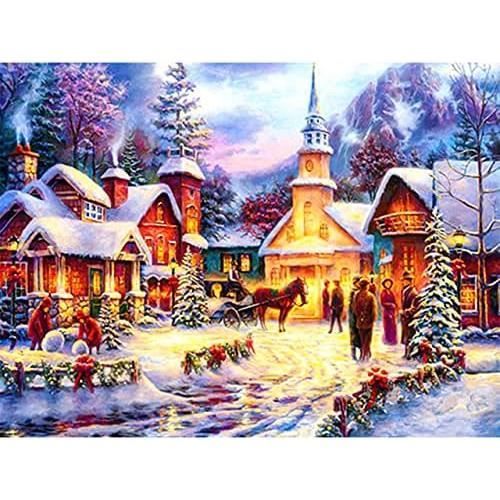 DIY 5D Diamant Peinture Complète Kit Arbre à neige d'hiver Diamant Image Strass Broderie Point De Croix Toile Diamant Art Painting Salon Chambre Décor Autocollant Mural Square Drill,25x30cm/10x12inch