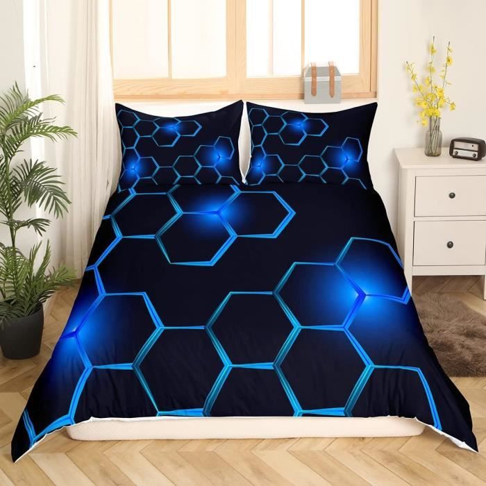 Taies Oreiller 65x65 Parure De Lit 3 Pièces 90x190 Cm - Housse De Couette + 2 Taies 65x65 Cm, Microfibre Douce, Imprimé Marbre Bleu 3D Ensemble 3 Pièces Taies Oreiller Incluses