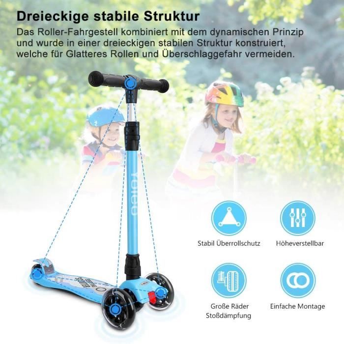 Trottinette Enfant Bleu Led Roues Lumineux 2 Roues Arriere Anti Chocs Hauteur De 3 A 6 Ans Achat Vente Trottinette Enfant Bleu Led Cdiscount