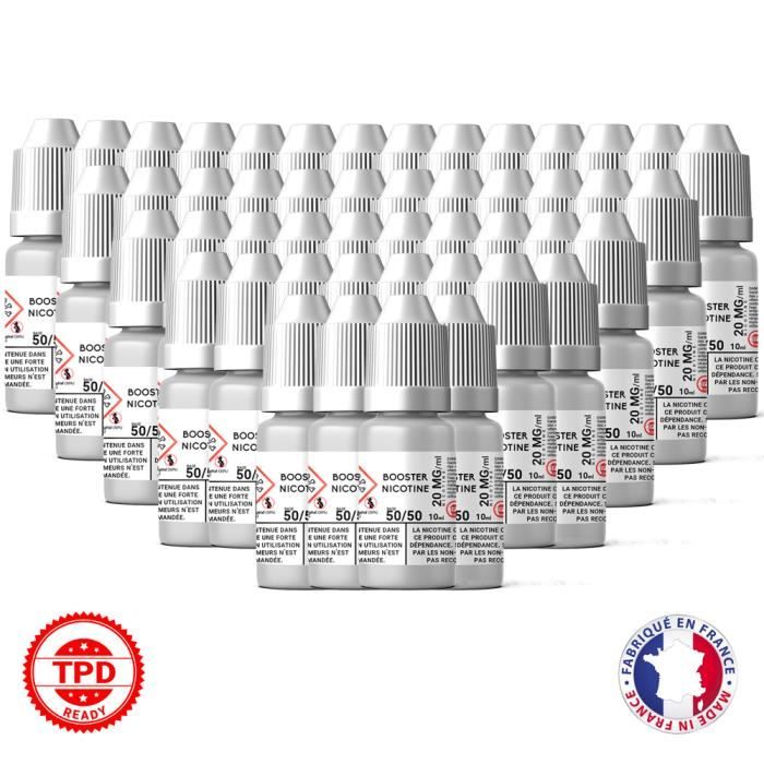 Pack Booster Nicotine 20 mg 10 ml 50/50 - 50% PG / 50% VG DIY Lot de 48  Bouteilles E-Liquide