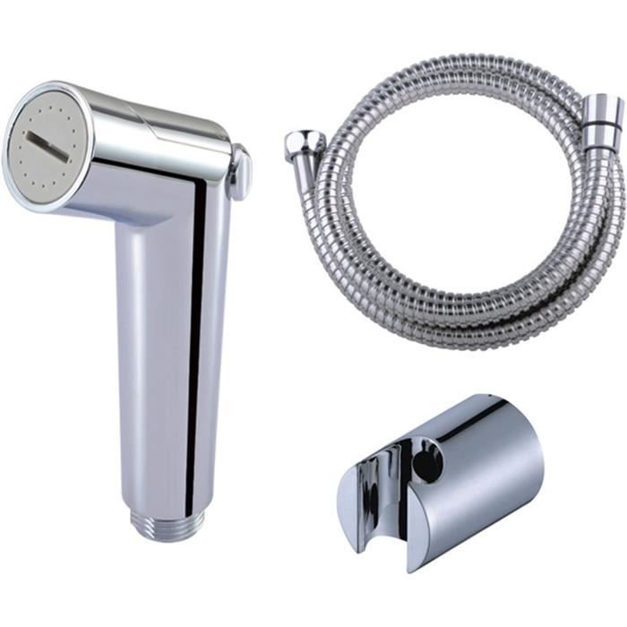 Kit de douche WC avec vanne à 3 voies en laiton avec robinet d'arrêt - Kit bidet WC pistolet gris adapté aux salles de bains et toilettes | Leroy Merlin