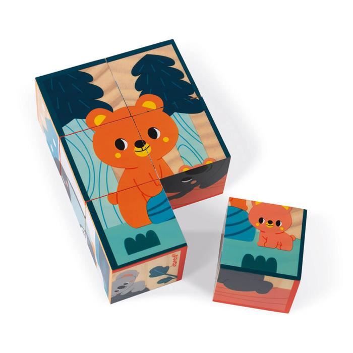 Puzzle en bois 6 cubes animaux - JANOD - Animaux - Enfant - 12 mois - Moins de 100 pièces - Orange