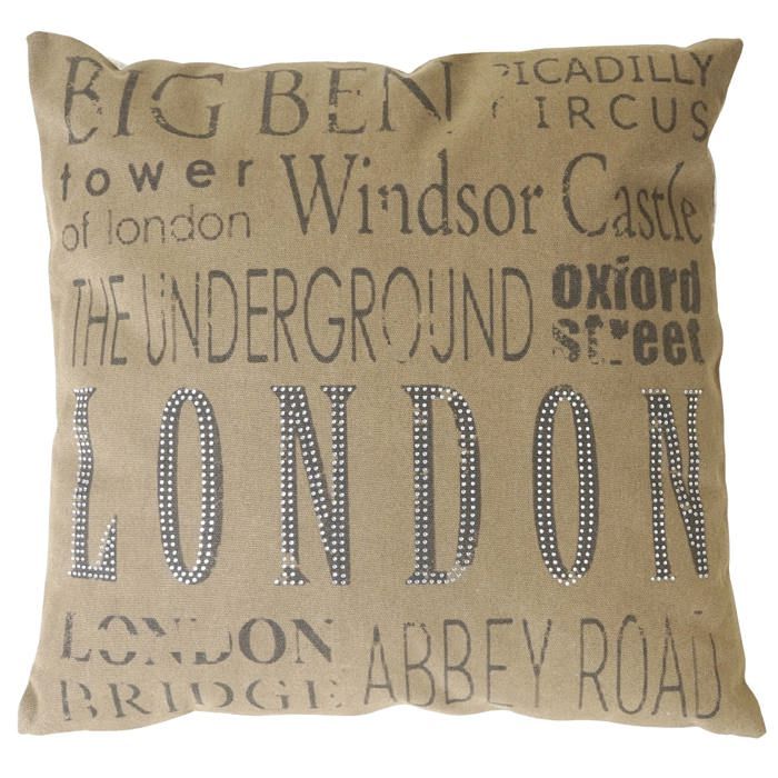 MCW Coussin de décoration London marron pierres scintillantes 45x45cm