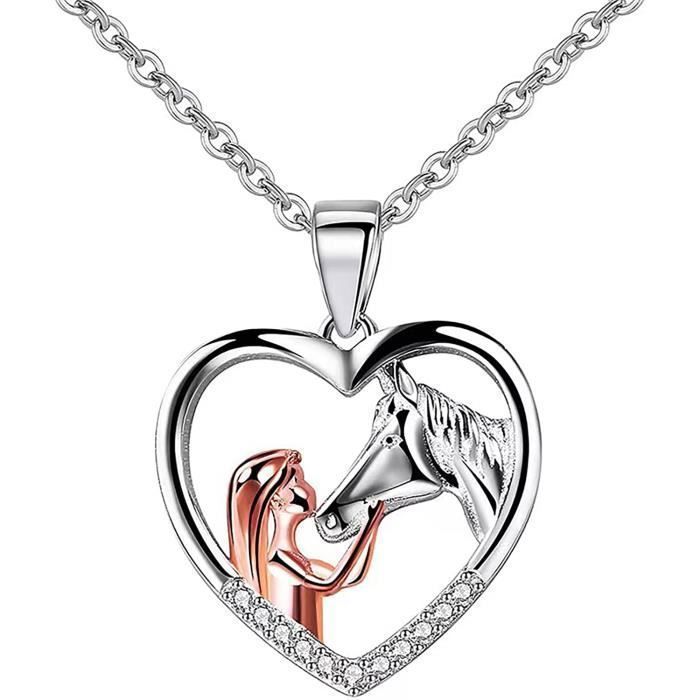 filles et cheval collier filles cheval bijoux filles cheval pendentif sterling bijoux cadeau (argent)