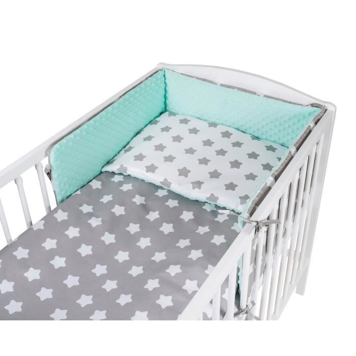 TOMI Parure pour lit B b 60x120 cm Minky Etoiles Vert