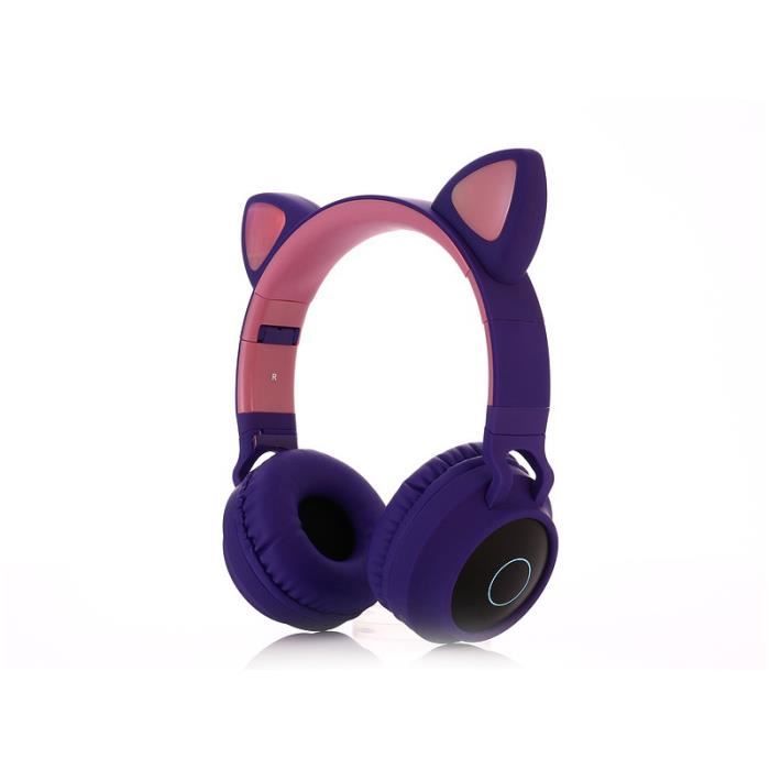 Sans fil Bluetooth 5.0 Led éclairé mignon chat Design élégant casque bleu  couleur enfant fille mais-chat casque