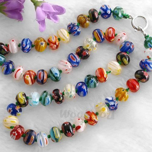Collier Sautoir Perles En Verre Millefiori Murano Ancien - Bijou Vintage - Occasion