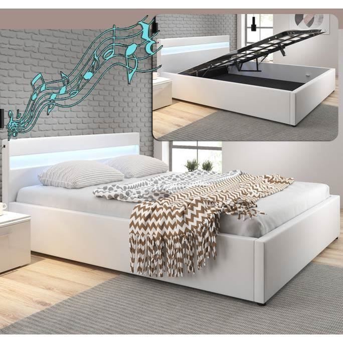 lit coffre blanc - bahia - 180x200cm - matelas inclus - avec musique