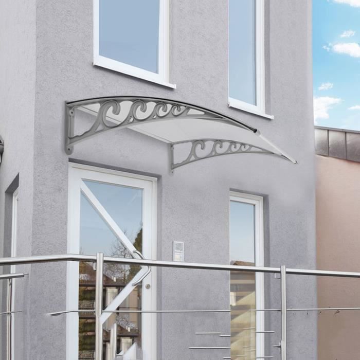YGONGMYL Auvent de Porte d'Entrée en Polycarbonate 100 x 60 cm - Marquise de porte toit Transparent - avec Support Gris
