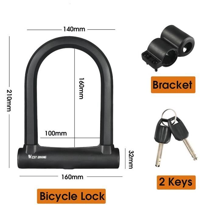 Antivol U En Alliage Zinc – Serrure De Sécurité Avec Mécanisme De Verrouillage, 2 Clés, Revêtement Vinyle, Pour Vélo, Scooter, Moto