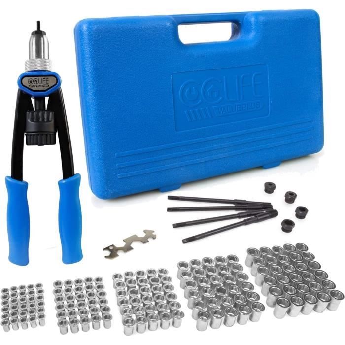 Kit De 7 Têtes à Riveter Manuelles + 35 écauts – Pour Rivets Filetés M3 à M12 – Idéal Bricolage, Automobile, Meuble