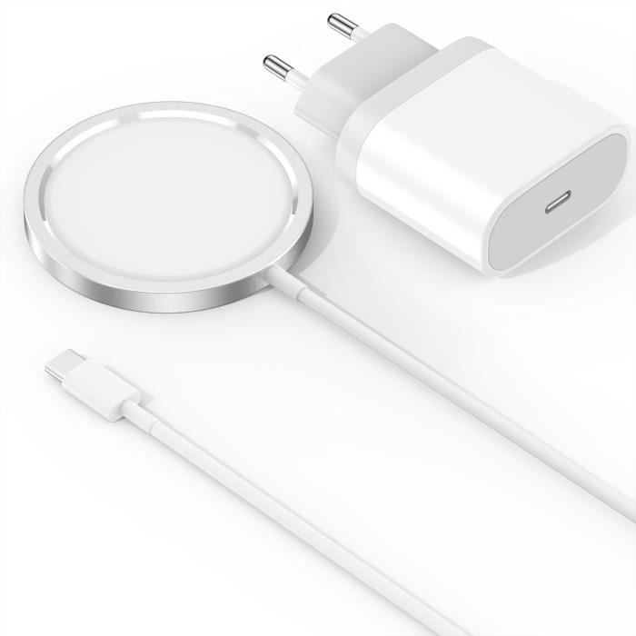 Chargeur 20W Charge Rapide Avec Câble Usb-c Vers Lightning + Câble Recharge Sans  Fil Compatible MagSafe Magnétique Pour iPhone 12 / 13 / 14 / Mini / Pro /  Max