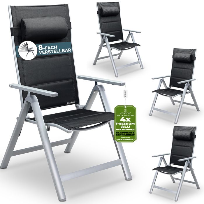 Casaria® 2X Chaises De Jardin Pliantes Anthracite En Aluminium
