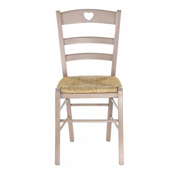 2 X Chaise Hetre Massif Taupe Cœur Assise Paille Montagny Pays