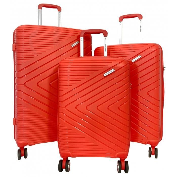 set de 3 valises 55cm-65cm-75cm synthétique rouge corail - ba8001a3 -