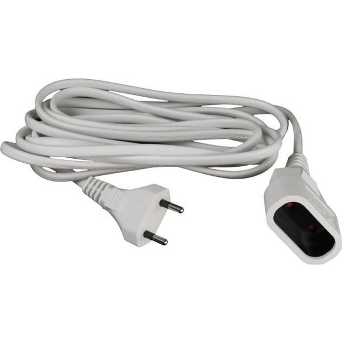 Rallonge électrique ZENITECH 5m - 2x0.75mm² - Blanc