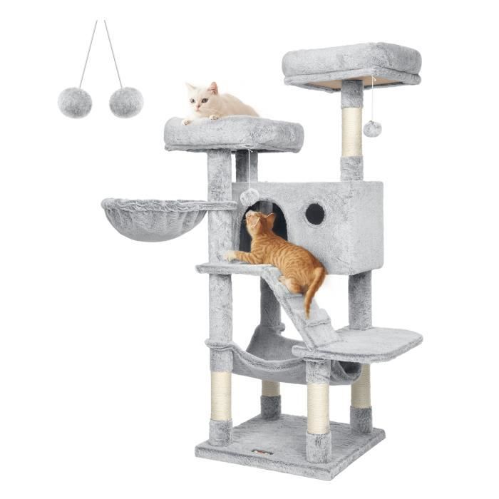 Meilleurs prix pour Arbre à Chat FEANDREA - Grande Tour pour Chat - Gris et Blanc Ombré - 49 x 49 x 135 cm - Intérieur
