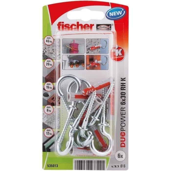 FISCHER - Blister de 6 Chevilles duopower 6x30 avec crochet rond