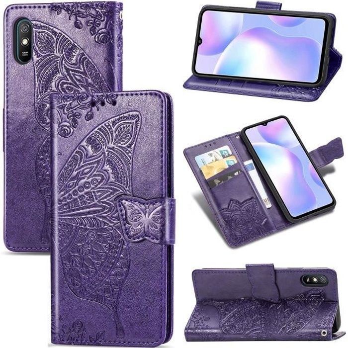 Téléphone Housse Xiaomi Redmi 9A ONLY, Bonne PU Cuir Etui Antichoc Flip Housse Etui Xiaomi Redmi 9A [PAS pour Redmi 9] DViolet