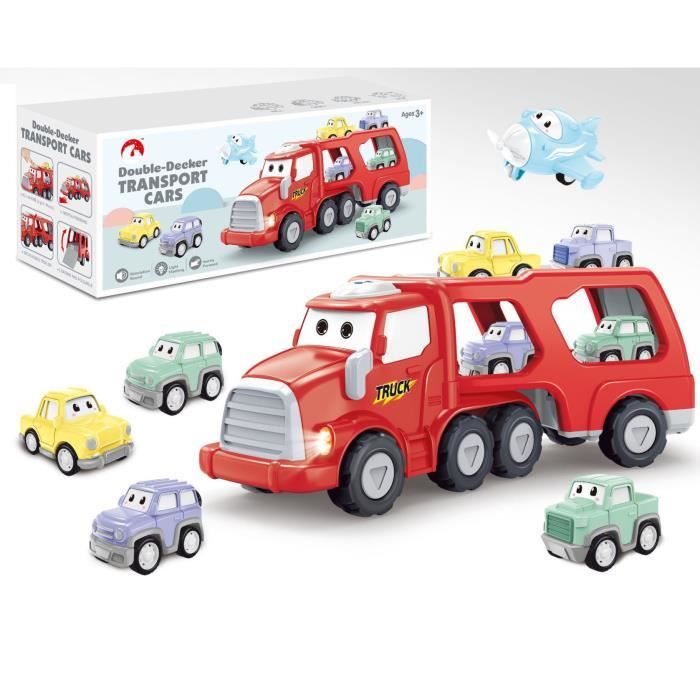 Universal - Jeu de voiture d'intérieur pour les enfants, les garçons, trois  étages, camion pliant, remorque, tir dans le train avec des mini-voitures,  jouets, cadeaux de Noël pour les enfants.(Rouge) - Voitures 