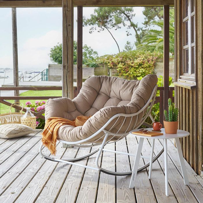 Fauteuil à bascule acier traité époxy PAOPAO beige et blanc - Hespéride