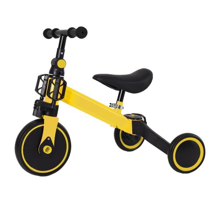 HUOLE-Tricycle pour enfant Tricycle d'?�quitation 2 en 1 sans poign?�e de pouss?�e Jaune 