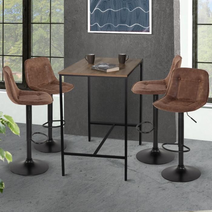 IDMARKET Lot de 4 tabourets de bar DENVER marron vintage IDMARKET Lot de 4 tabourets de bar DENVER marron vintage