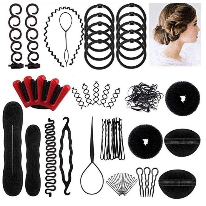 INF Paquet de 25 outils de tressage - Outils de coiffure professionnels Le noir