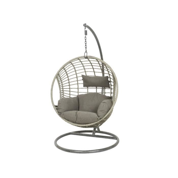 fauteuil suspendu en résine tressée - jardideco - london gris - 1 personne - 129 x 105 x 186 cm
