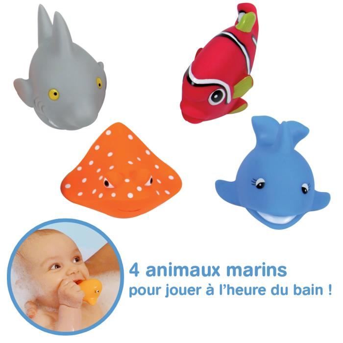 Jouets de bain LUDI - Animaux marins en plastique pour bébé - 4 poissons arroseurs rigolos - Dès 10 mois