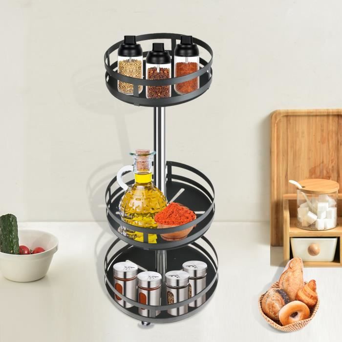 Étagère De Cuisine Rotative à 3 Niveaux HOMCOM - Rangement D'angle, Métal Et Panneau, Design Moderne - 10