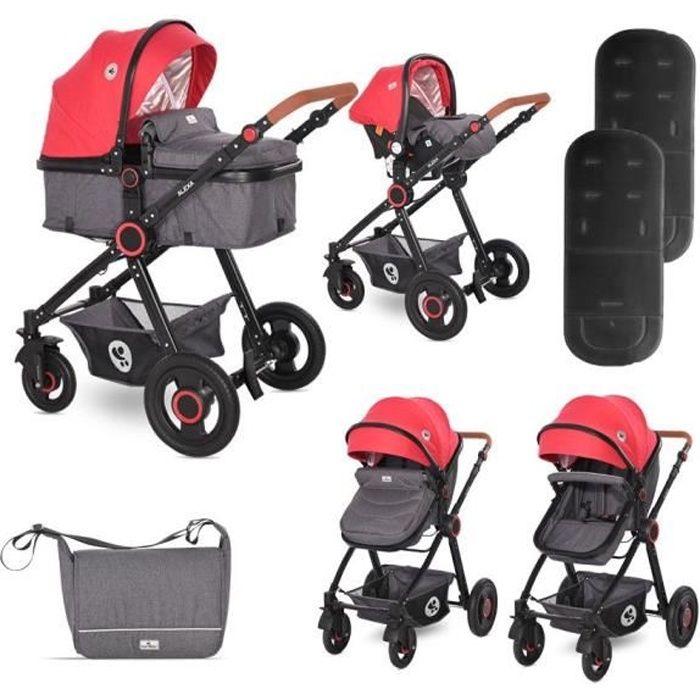 Poussette combinee trio 3 en 1 avec siege auto 0m ALEXA SET Lorelli rouge