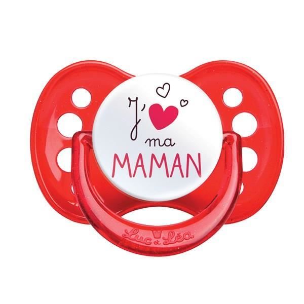 Sucette Physiologique - LUC ET LEA - J'aime Ma Maman - Silicone - Collerette incurvée - Rouge