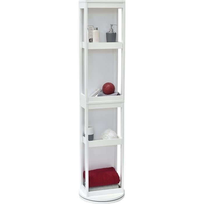 meuble colonne de salle de bain pivotant - 4 étagères + 2 miroirs - coloris blanc