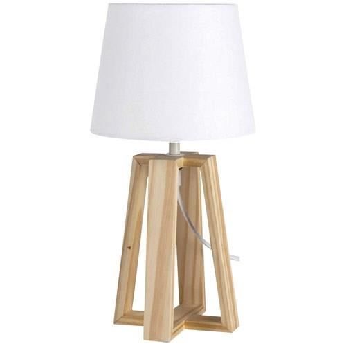 MATHIAS Lampe Edvy - Bois - Abat-jour blanc - H. 34 cm