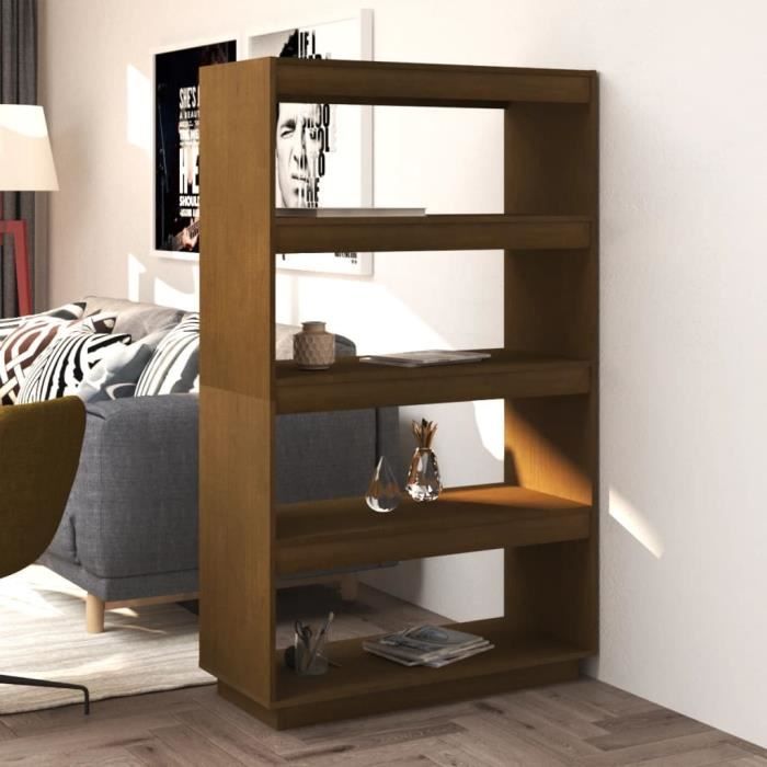 Bibliothèque-Séparateur de pièce - MOTHINESSTO - LY0034 - Pin massif - 80x35x135 cm - Marron miel