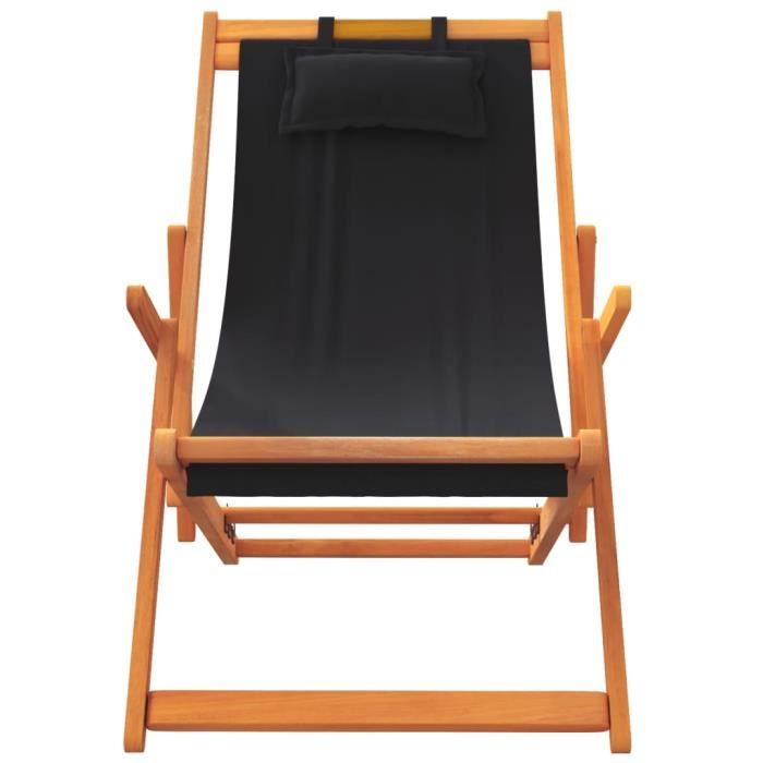 Chaises de plage pliables - MOTHINESSTO - 7019X - Noir - Bois deucalyptus - Lot de 2