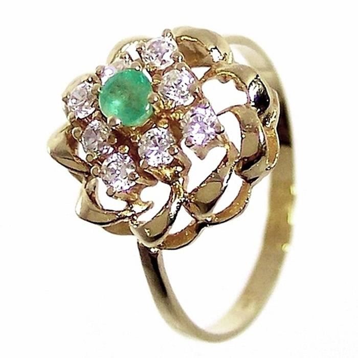 Bague - Fleur dOr - 18k - Émeraude - Zircons - 29g