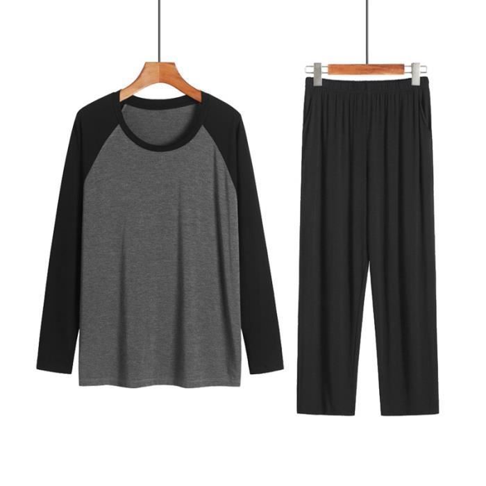 Pyjama Homme Hiver En Coton - Ensemble à Manches Longues Confortable - Tailles S à 3XL - Rayures