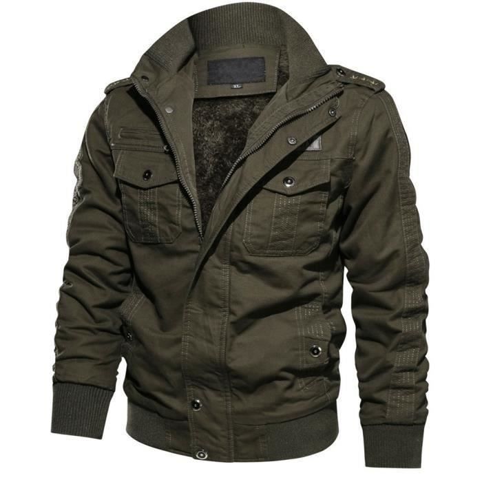 Funmoon V??tements d'hiver militaire hommes de poche tactique Outwear ?�paissie manteau cachemire 