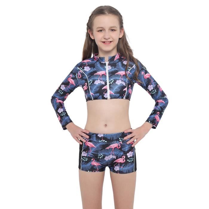 Yizyif Enfant Fille Maillot De Bain Anti Uv Manches Longues Imprime Fleurie Tropical Swimwear 4 14 Ans Rose Bleu Rose Bleu Cdiscount Pret A Porter