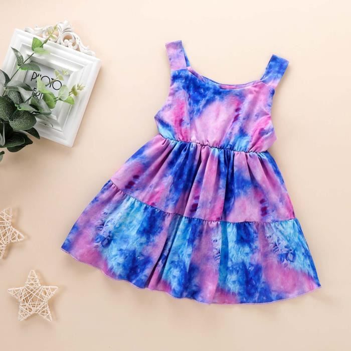 Robe Justice Fille 12 Ans - Bleu/vert Tie-dye, Manches Courtes, Signe Paix (Très Bon état)