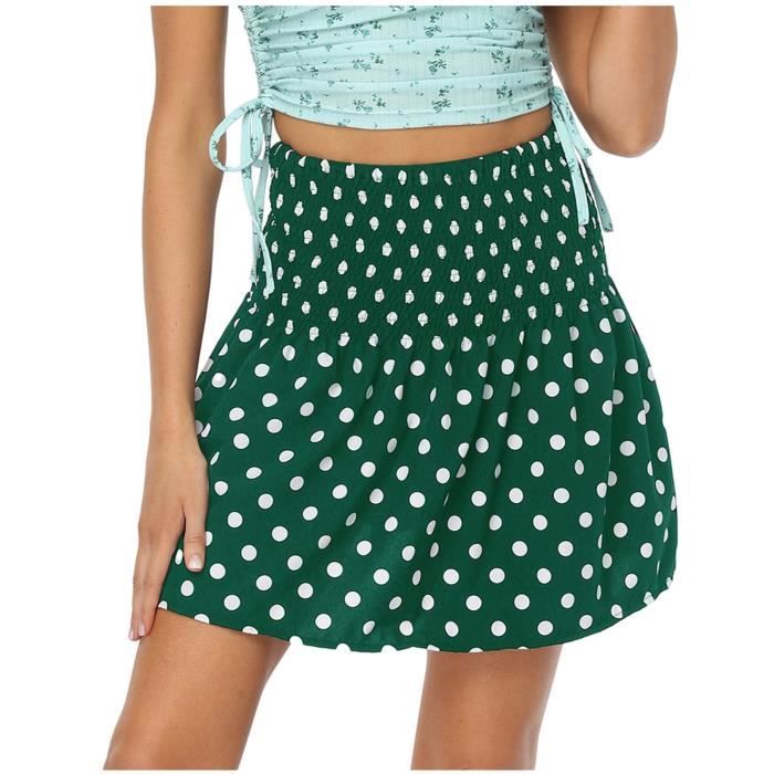 Mini jupe pois taille haute pour femmes lastique jupe courte