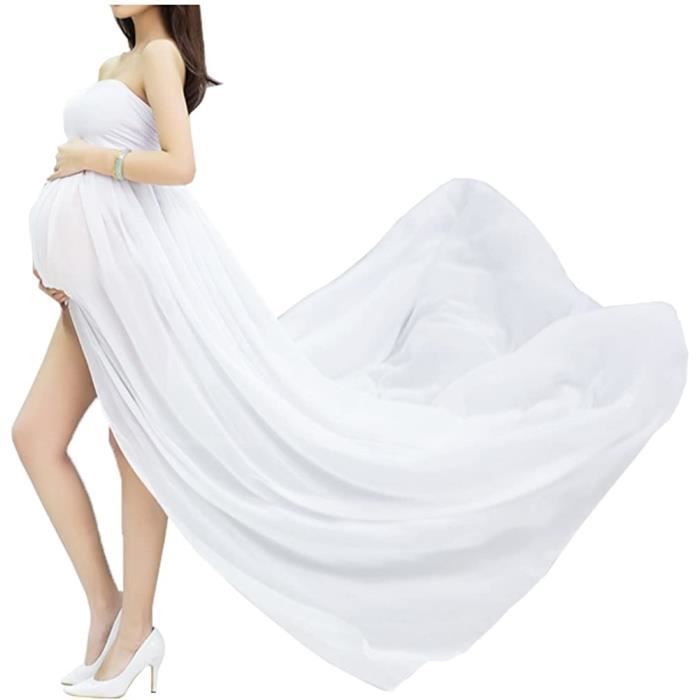 AHERKLL Robe De Maternité à Épaules Dénudées En Mousseline Bouffante - Robe Longue Prénatale Pour Séance Photo Et Fêtes