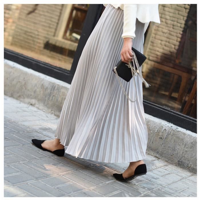 Jupe Jupe Midi longue plissee en mousseline de soie Vintage mode coreenne decontractee taille haute 18 couleurs light gray Blanc Cdiscount Pret a Porter