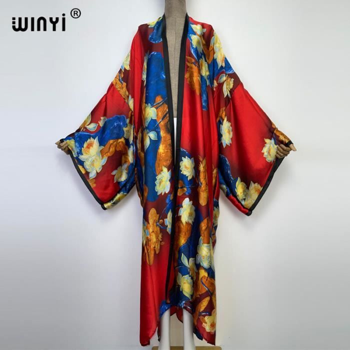 Cardigan Long Homme Imprimé Floral - Style Kimono Léger, Bleu - Vêtement De Plage Ou Décontracté